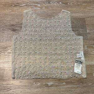 Pearl & Rhinestone Embellished Sheer Crop Top